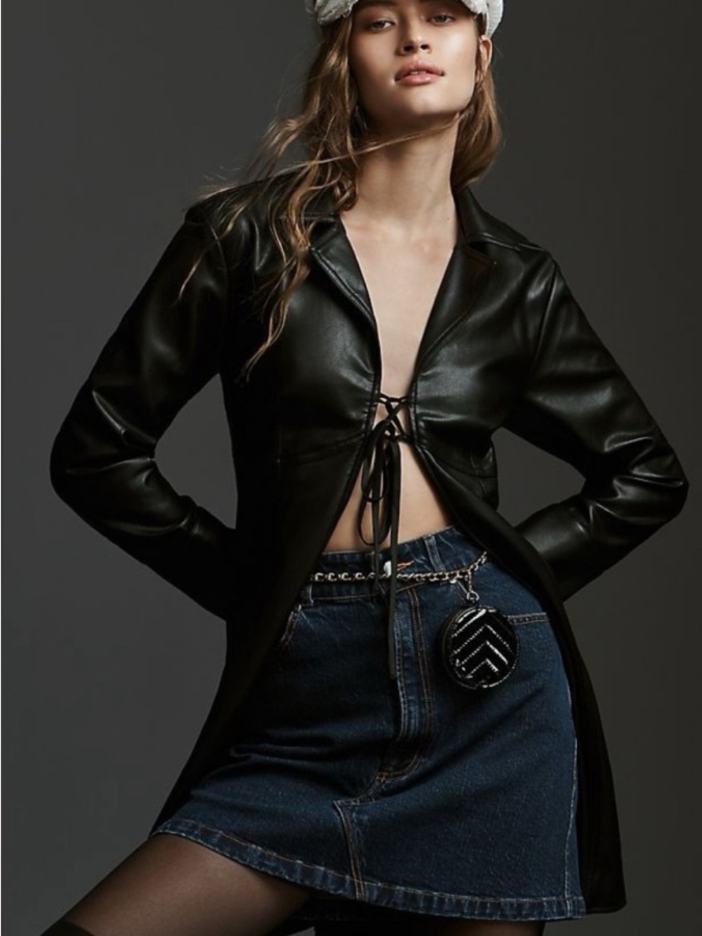Pilcro Faux Leather Tie-Front tunic Jacket - Women Anthropologie